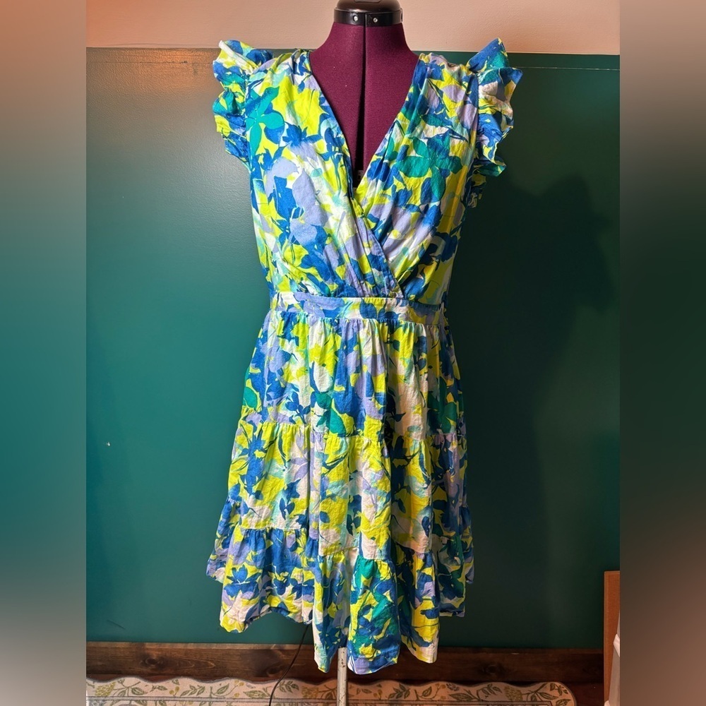 Taylor Blue and Green Floral Mini Dress